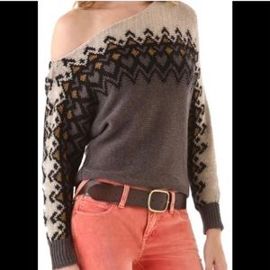 Free People Asymmetrical grey, black, tan and gold sweater